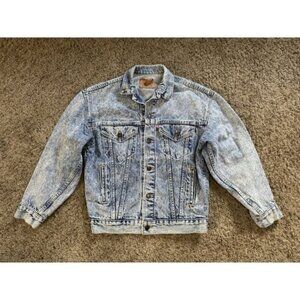 VINTAGE LEVIS Trucker Denim Jean Jacket Acid Wash Rugged Street 90s LARGE READ